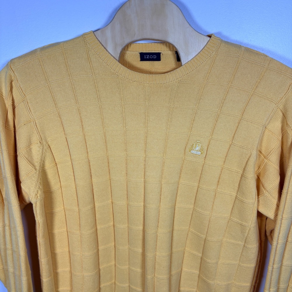 IZOD Mens Yellow Textured Grid Knit Crewneck Sweater‎ 100% Cotton Large